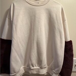 Fashion Nova Cream Sweater with Brown Sleeves